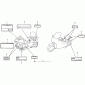 Схема узла: Предостерегающие наклейки (1) для Honda GL1500 Gold Wing Aspencade