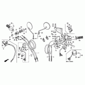 Схема вузла: Ручка керма і Пульт керування рульової і Троси для Honda XR600