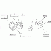 Схема узла: Предостерегающие наклейки (1) для Honda GL1500 Gold Wing Aspencade