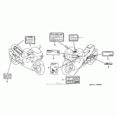 Схема узла: Предостерегающие наклейкиs (`00-`01) для Honda RVT1000R RVT RC51