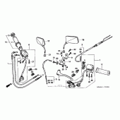 Схема узла: Ручка руля & Пульт управления рулевой & Тросики для Honda VT1100 Shadow Spirit