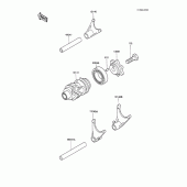 Схема узла: Gear change drum/shift fork(s) для Kawasaki KX100