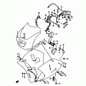 Схема вузла: Кріпильні елементи переднього обтічника для Suzuki RGV250