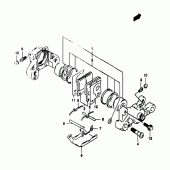 Схема вузла: Задній гальмівний супорт (Gsf1200t/v/w/x/y/st/sv/sw/sx/sy) для Suzuki GSF1200 Bandit