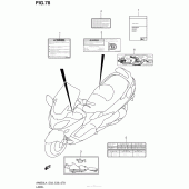 Схема вузла: Інформаційні наклейки (An650L4 E33) для Suzuki AN650 Burgman (EU analogue of SkyWave)