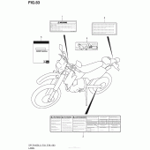 Схема вузла: Інформаційні наклейки (Dr-Z400Sl3 E33) для Suzuki DR-Z400 DR-Z400S