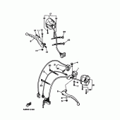 Схема узла: Пульт управления рулевой и Рычаг (ﾌﾗﾂﾄﾊﾝﾄﾞﾙ) Yamaha XV400 Virago
